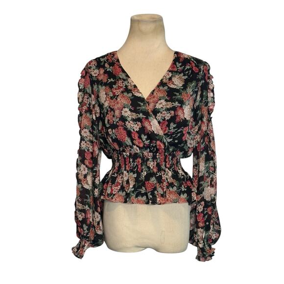 Express black red floral long sleeves blouse size XS - Picture 1 of 16